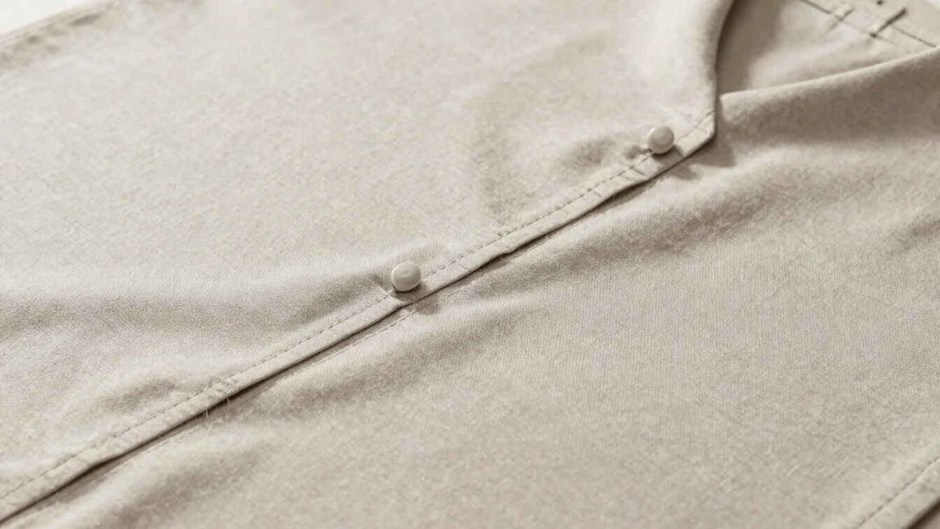 Finished structured textile garment on a neutral backdrop, soft even daylight showing fabric texture and tailored seams,